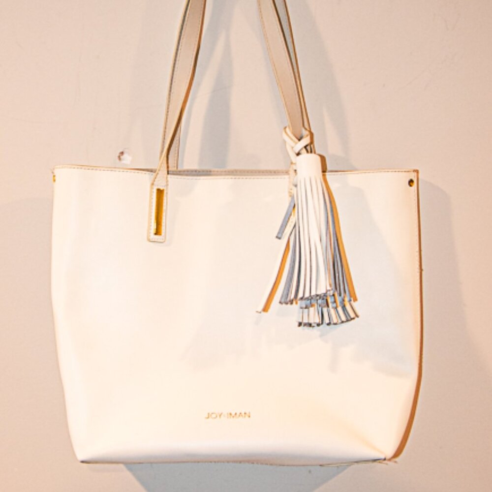 Joy and Iman Leather Tote Bag White